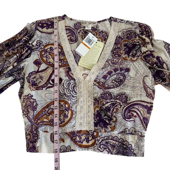 Band of the Free Mirabelle Cream Purple Paisley Boho Lace Crop Top Blouse Small - Picture 5 of 10